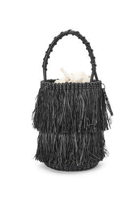 LOEWE Frayed Bucket bag in raffia and calfskin Black plp_rd