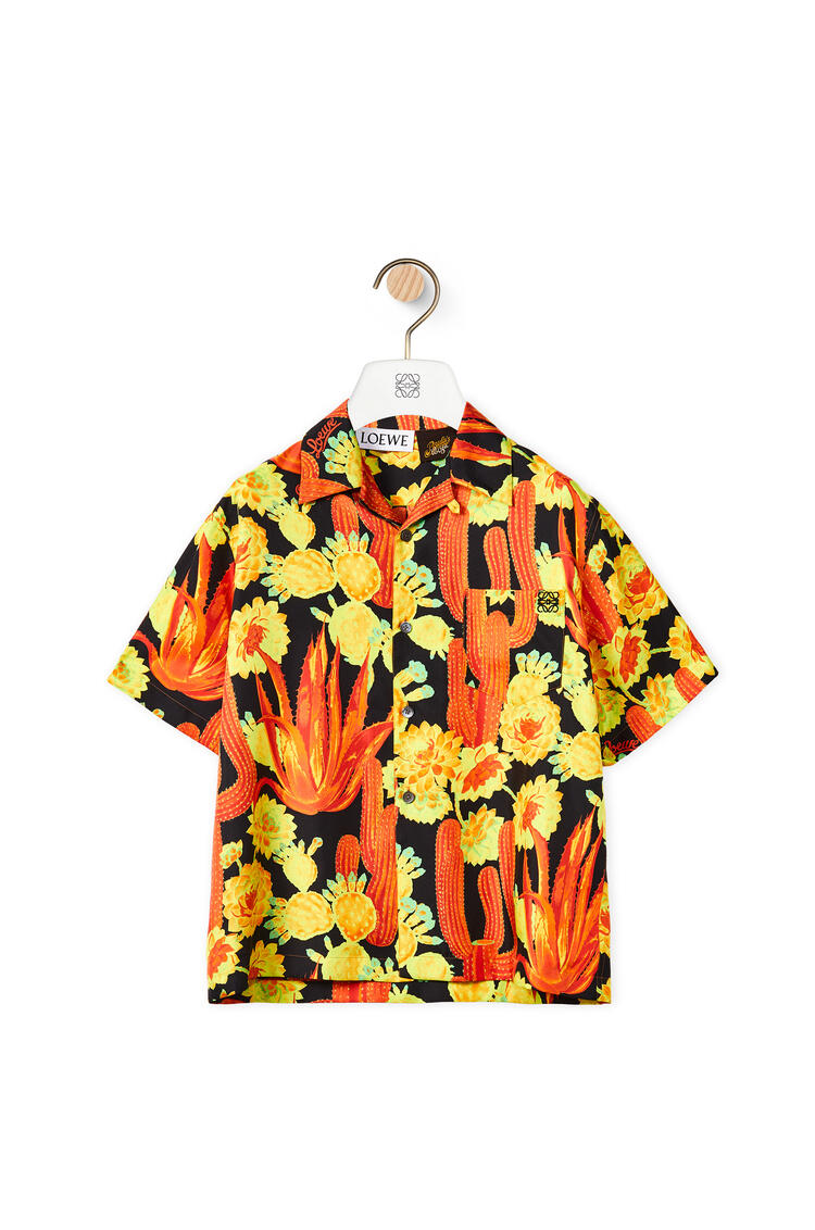 LOEWE Cactus print bowling shirt in silk Black/Yellow pdp_rd