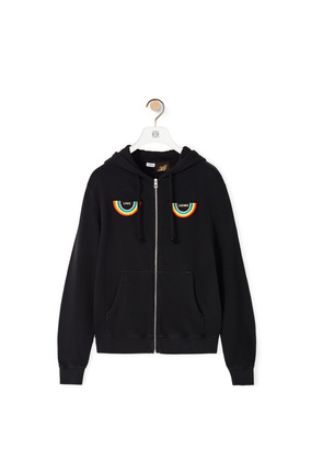 LOEWE Rainbow patch zip-up hoodie in cotton Washed Black