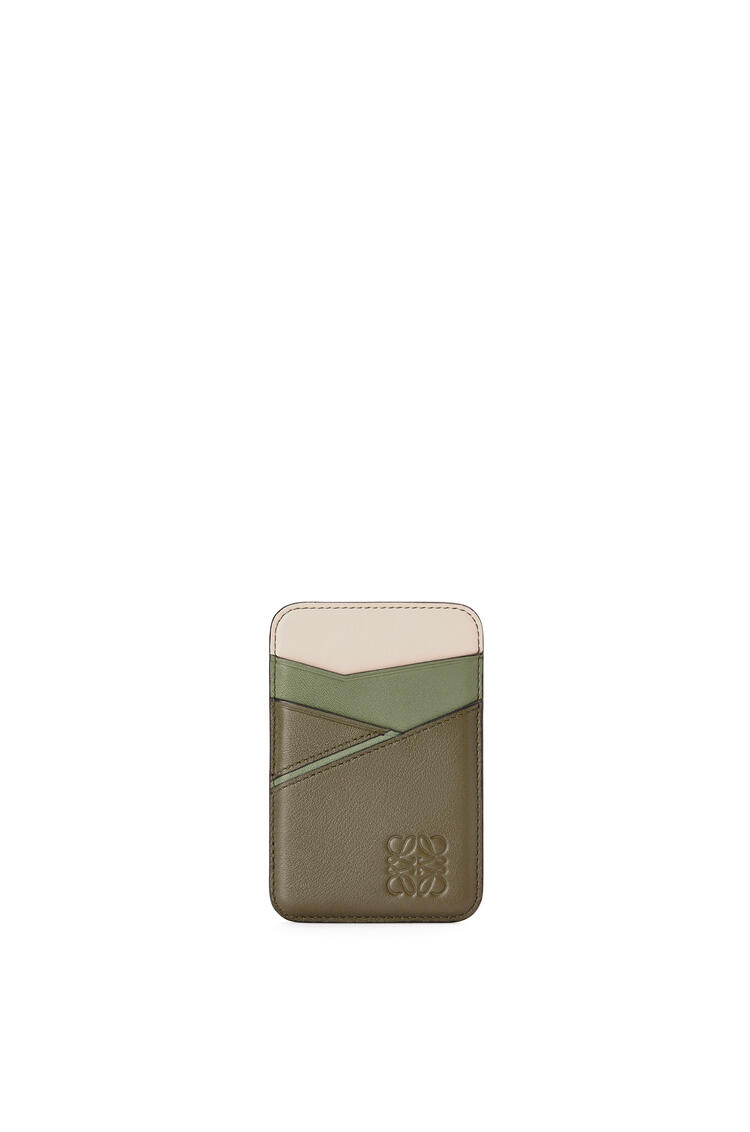 LOEWE Puzzle magnet cardholder in classic calfskin Autumn Green/Avocado Green