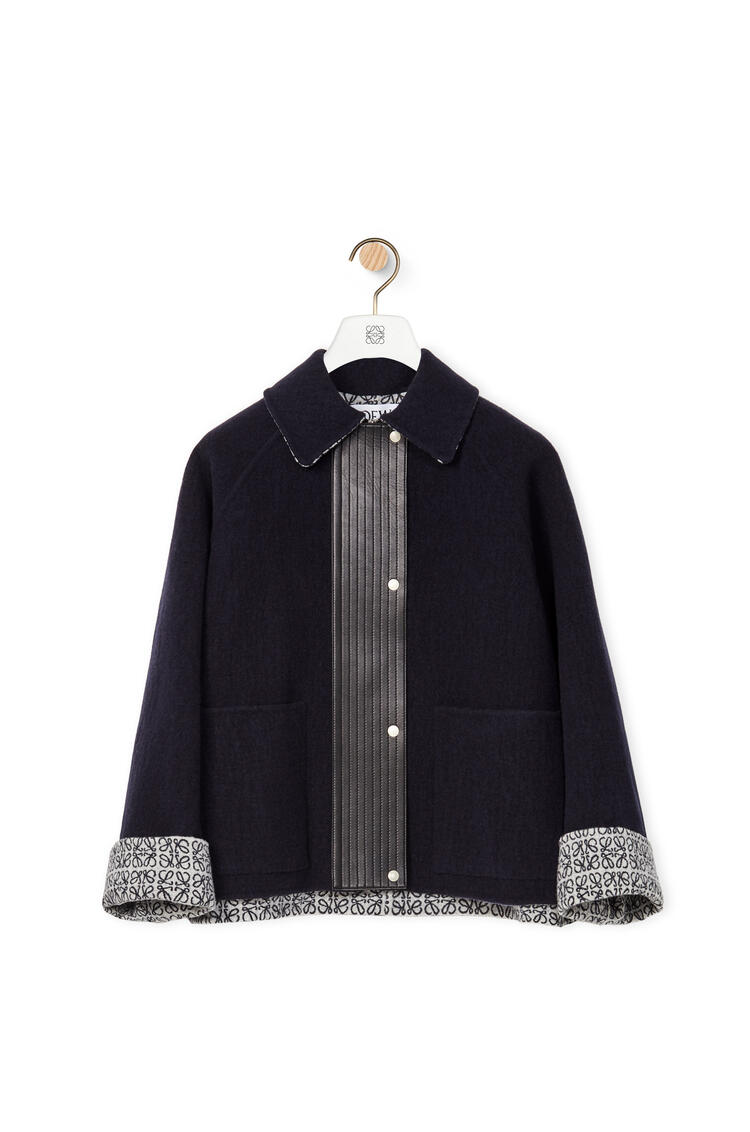 LOEWE Anagram jacquard short jacket in wool Midnight Blue/Soft White pdp_rd