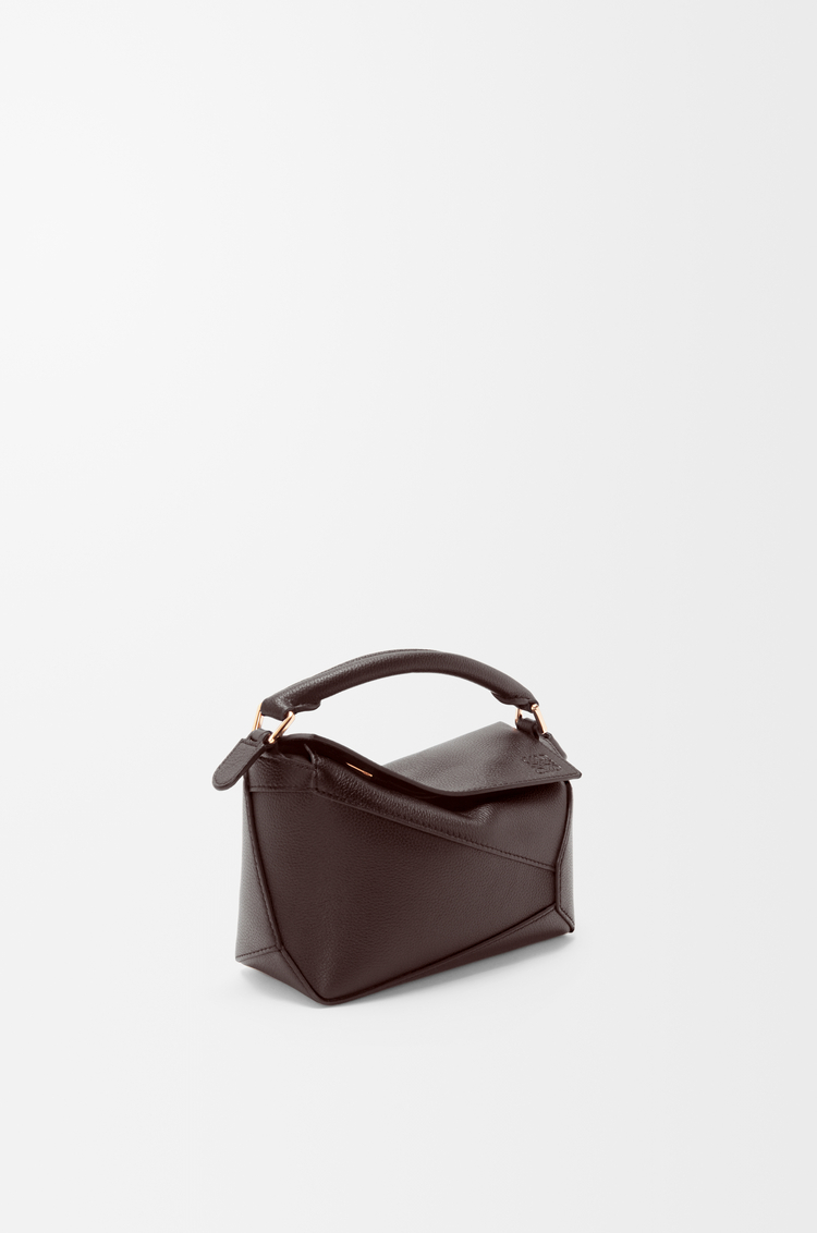 LOEWE Mini Puzzle Edge bag in soft grained calfskin Dark Chestnut