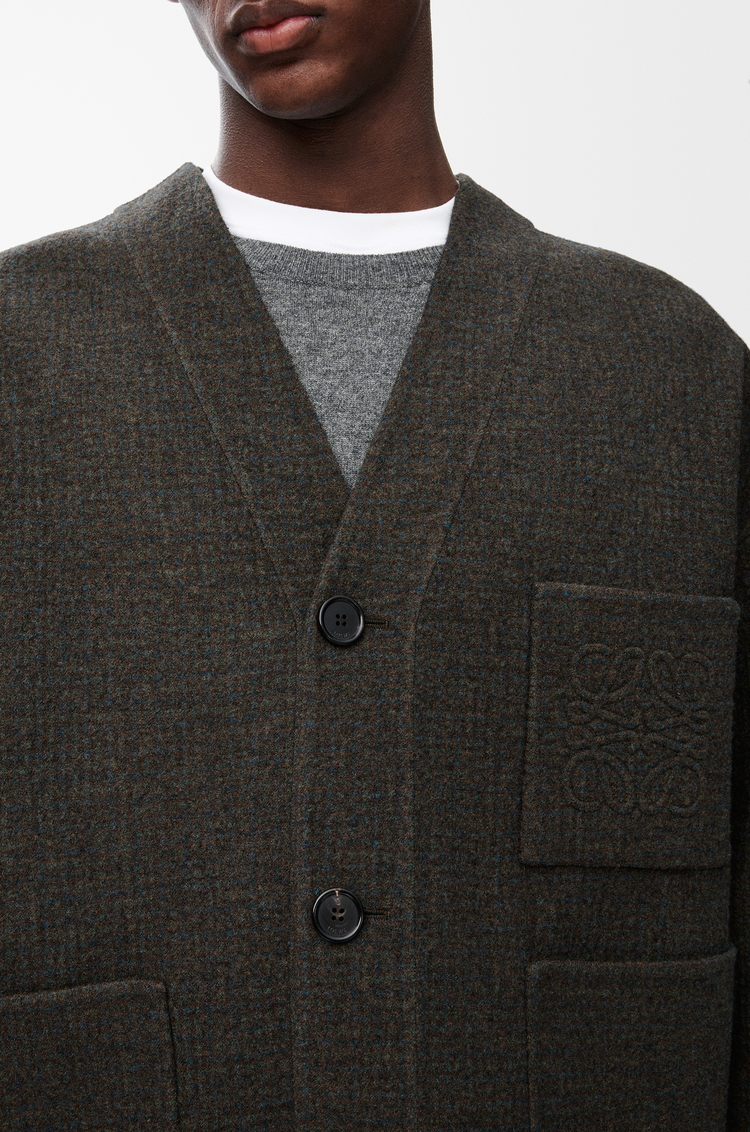 LOEWE Cardigan in wool and silk Khaki Brown/Blue