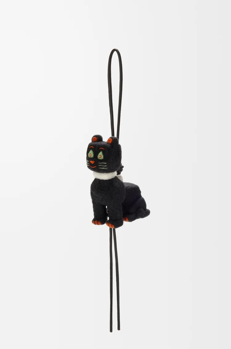 LOEWE Charm Futurist Cat en fieltro Negro/Naranja