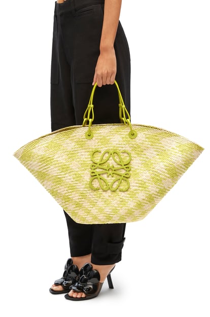 LOEWE Large Anagram Basket bag in raffia and calfskin Natural/Lime Green plp_rd
