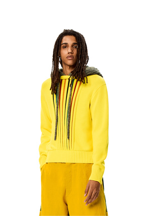 LOEWE Multi-colour knit hoodie in cotton Yellow/Multicolour