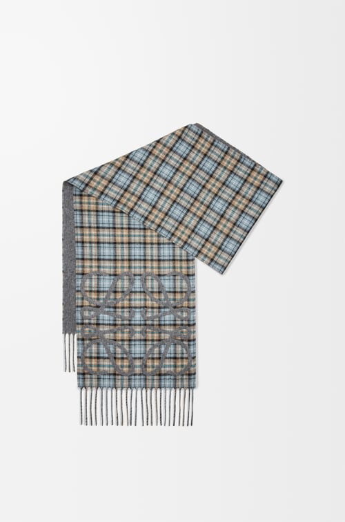 LOEWE Anagram scarf in silk and cashmere Anthracite/Grey/Beige