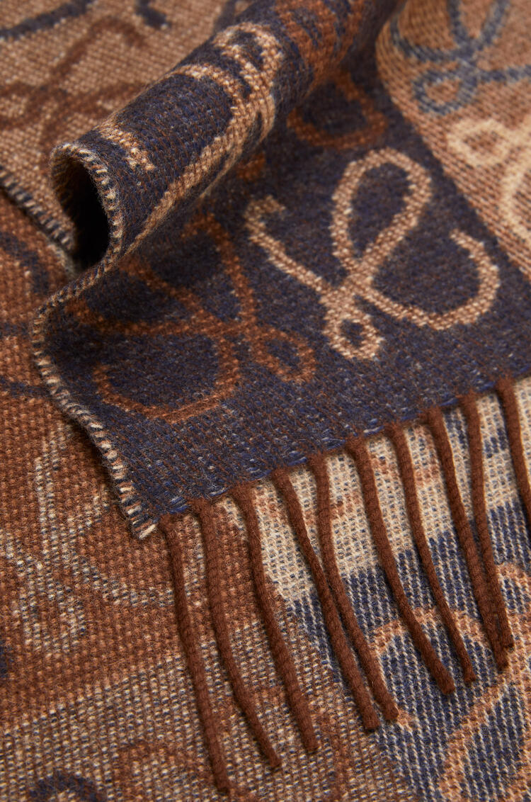 LOEWE Anagram scarf in wool and cashmere Navy/Brown