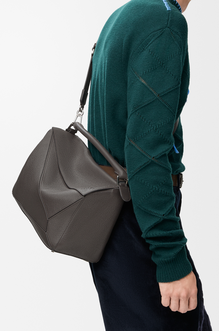 LOEWE Large Puzzle bag in supple grained calfskin Dark Grey