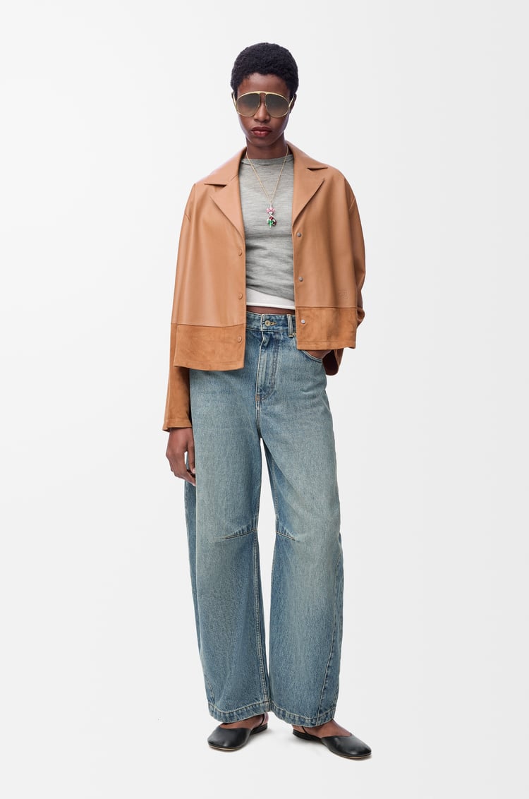LOEWE Pyjama blouse in nappa lambskin and suede goatskin Toffee