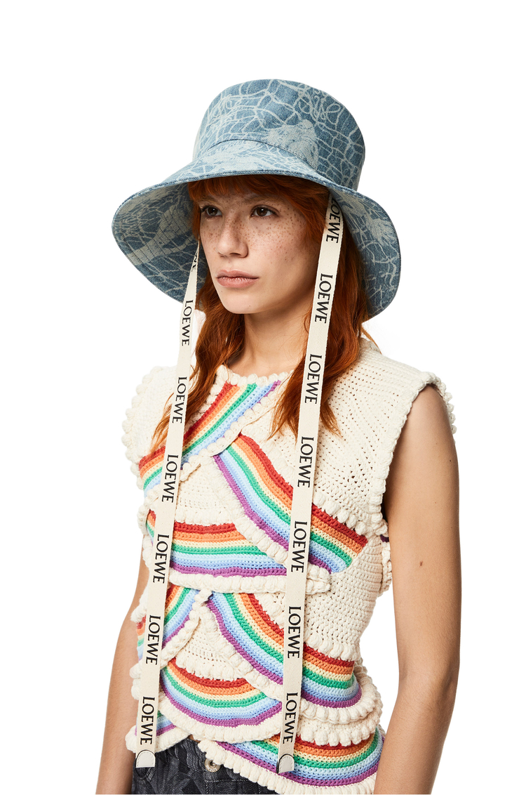 LOEWE Mermaid fisherman hat in denim and calfskin Washed Indigo/Soft White