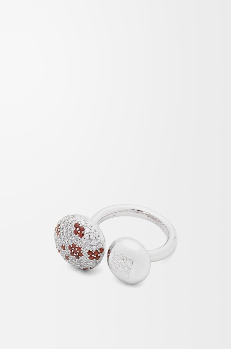 LOEWE Anagram Pebble double ring in sterling silver and crystals Silver/White/Brown