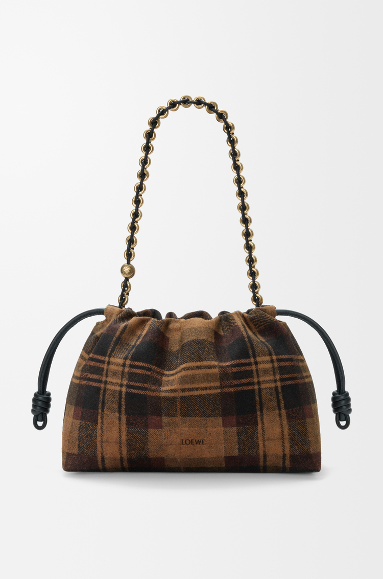 LOEWE Medium Flamenco purse in tartan suede Tan/Black