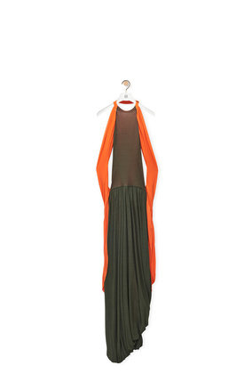 LOEWE Draped halter dress in viscose Khaki Green/Orange