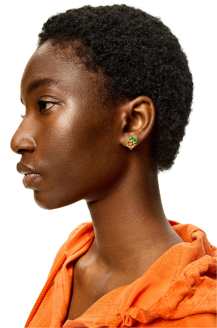 LOEWE Anagram stud earrings in sterling silver and enamel Bright Green pdp_rd