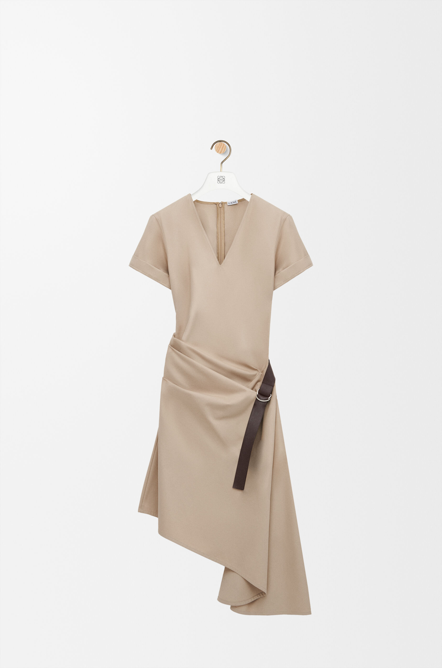 Belted dress in cotton and silk Beige - LOEWE