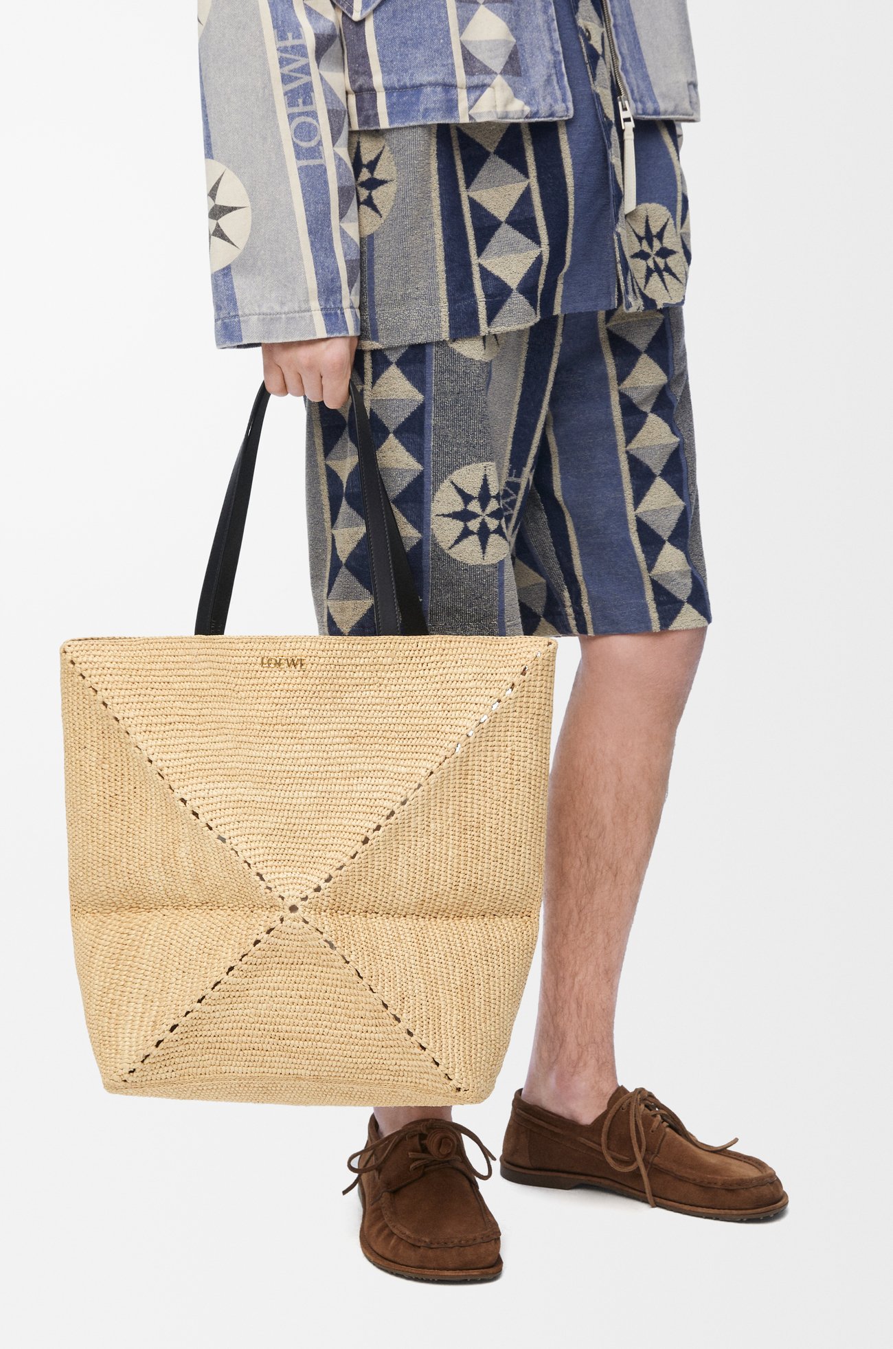 LOEWE Bolso Puzzle Fold Tote XL en rafia Natural/Negro