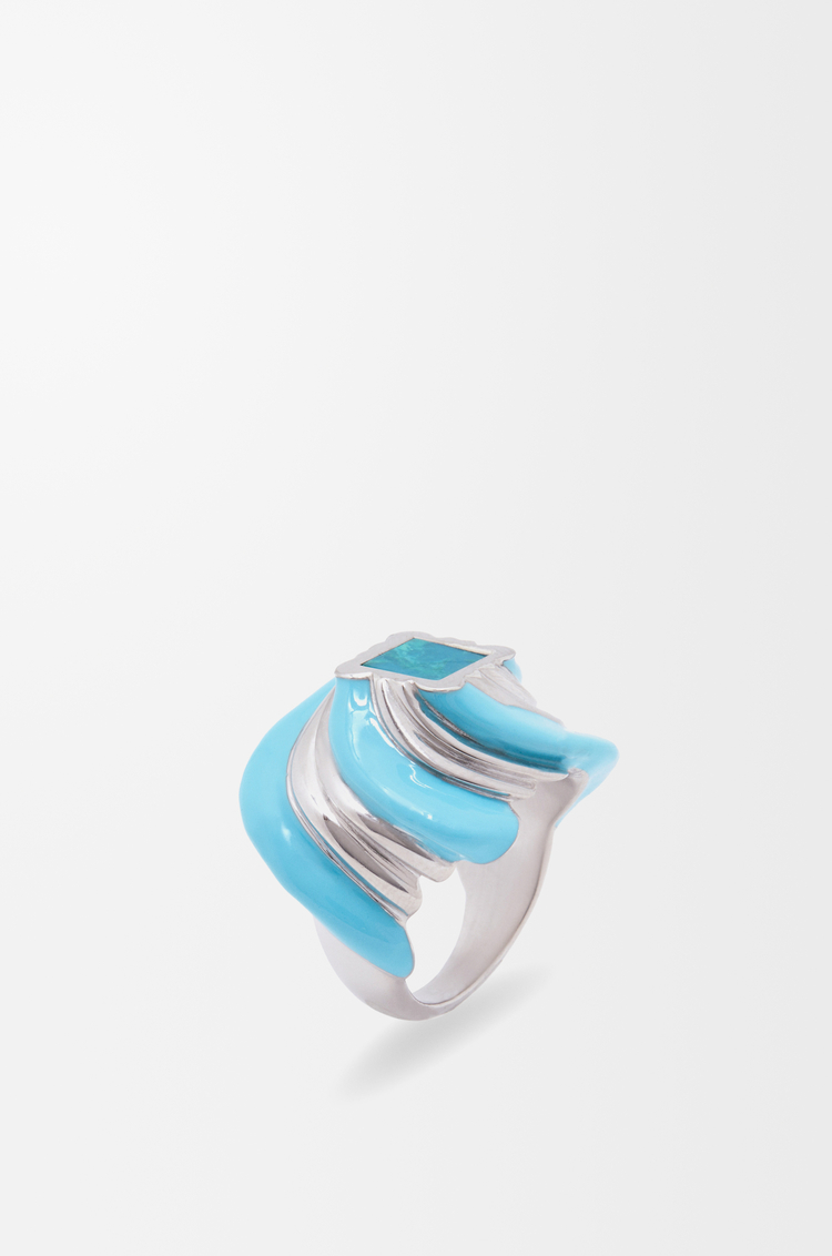 LOEWE Anillo Twisted Anagram en plata de ley y esmalte Plateado/Azul