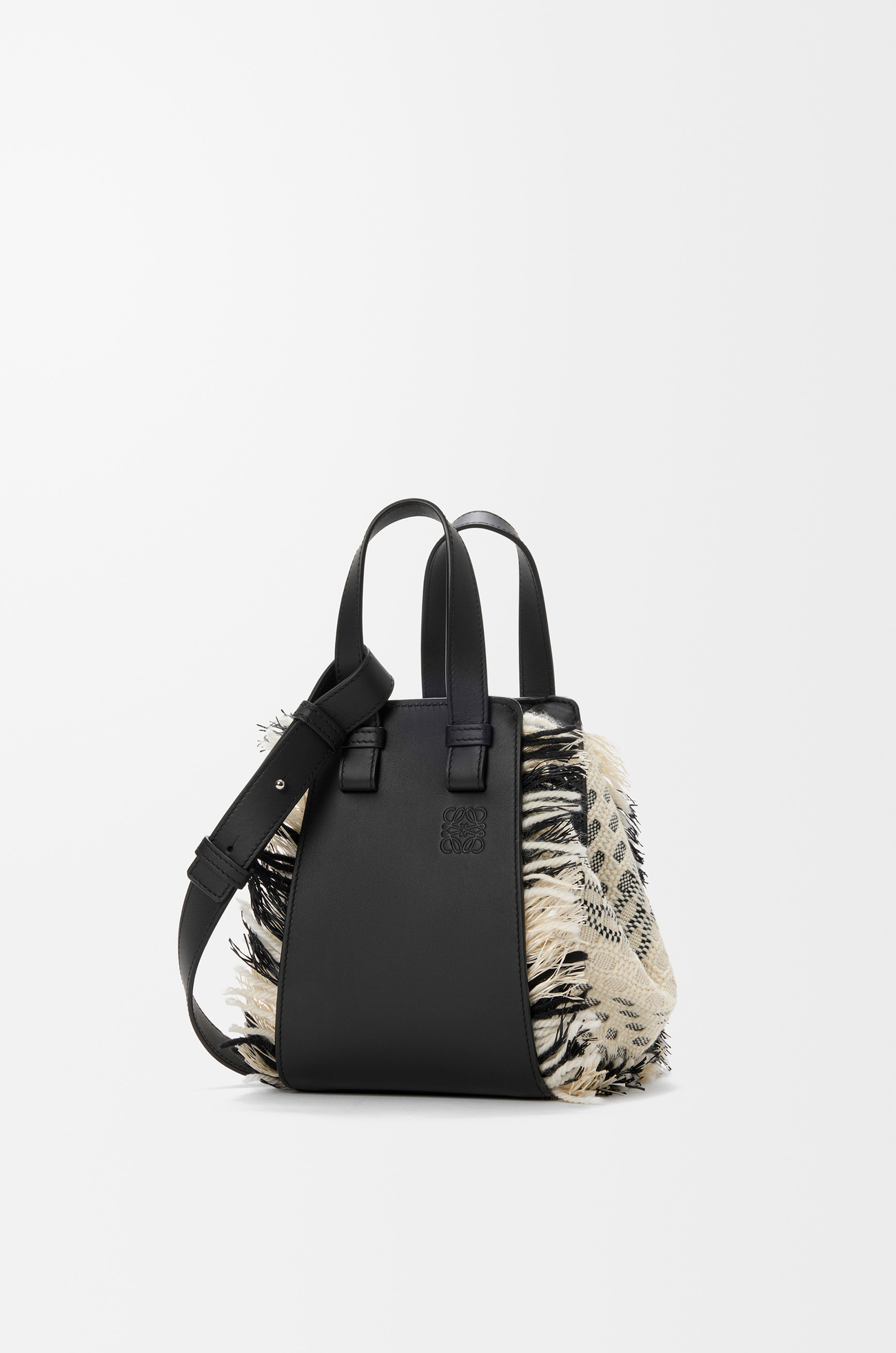 LOEWE Sac Hammock Compact en textile tissé Noir/Blanc