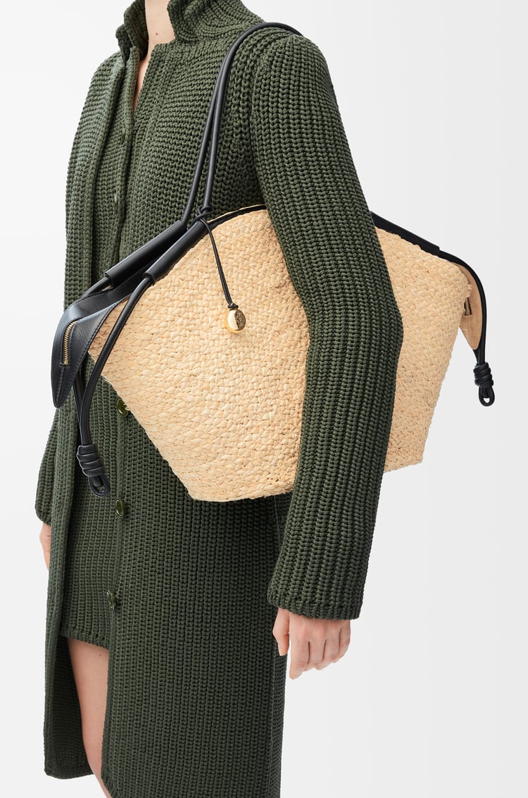 LOEWE Large Paseo basket in raffia and nappa calfskin Natural/Black
