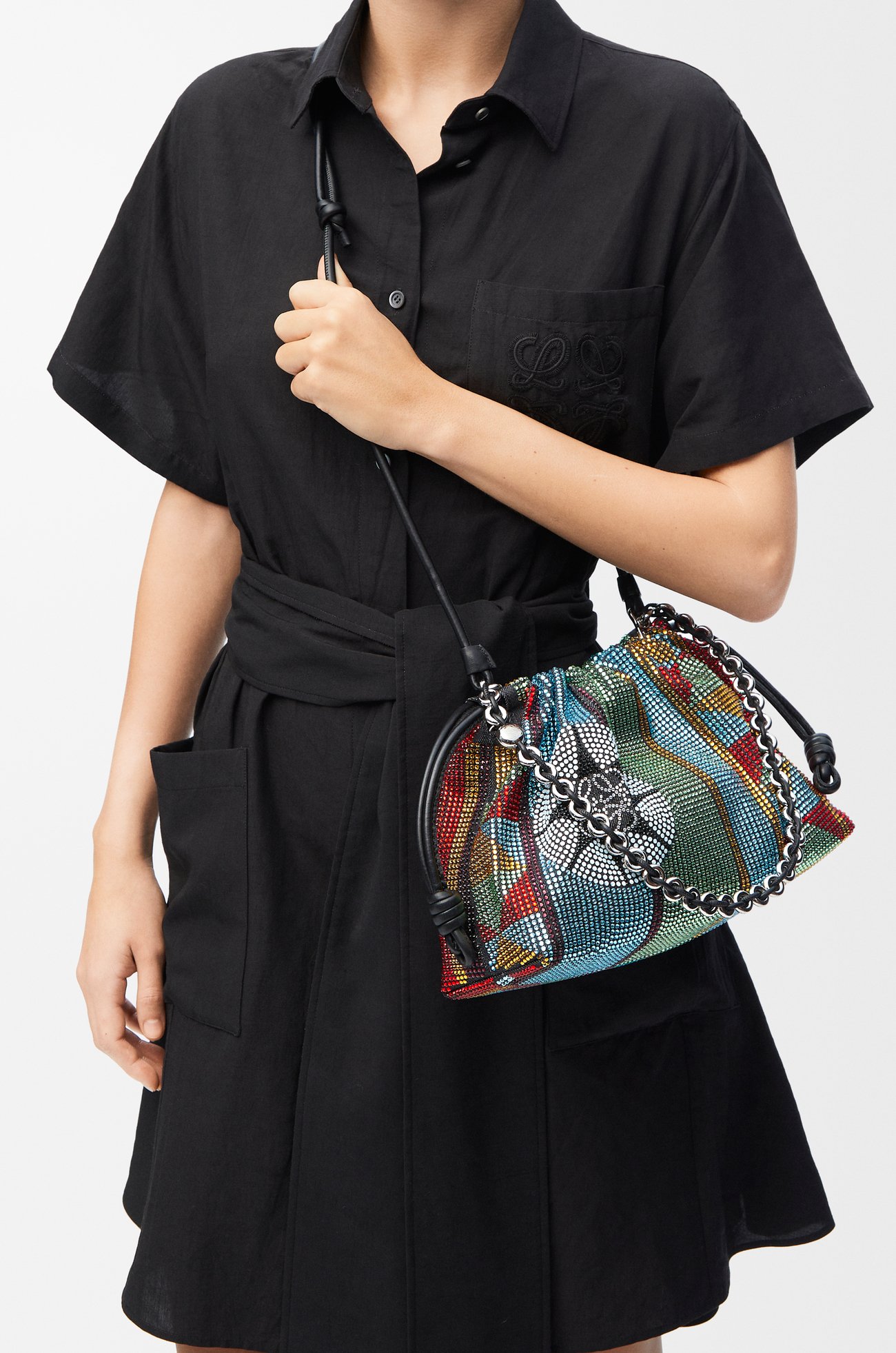 LOEWE Medium Flamenco purse in embellished denim Multicolor