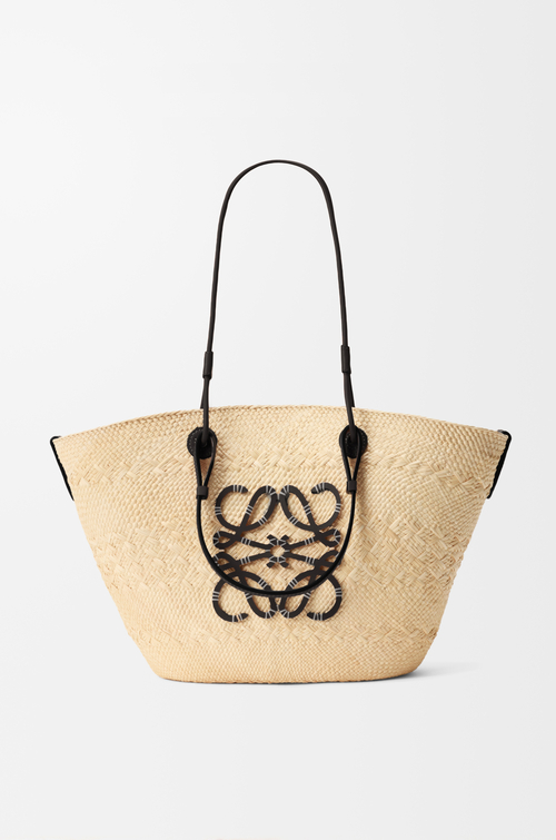 LOEWE Medium Anagram Basket bag in iraca palm and calfskin Natural/Black