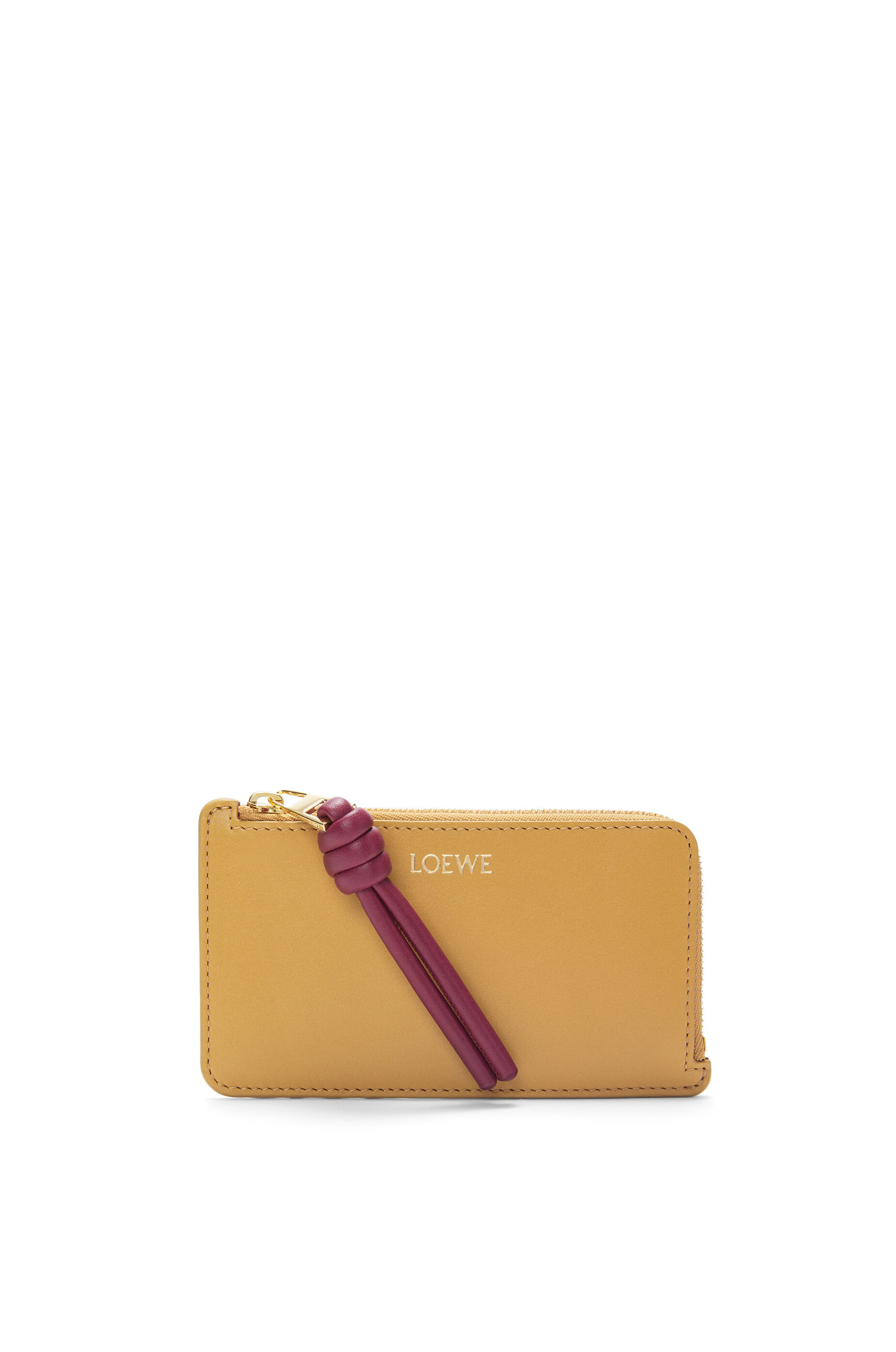 ノット コインカードホルダー（シャイニーナパカーフ） バーガンディ/エメラルド - LOEWE
