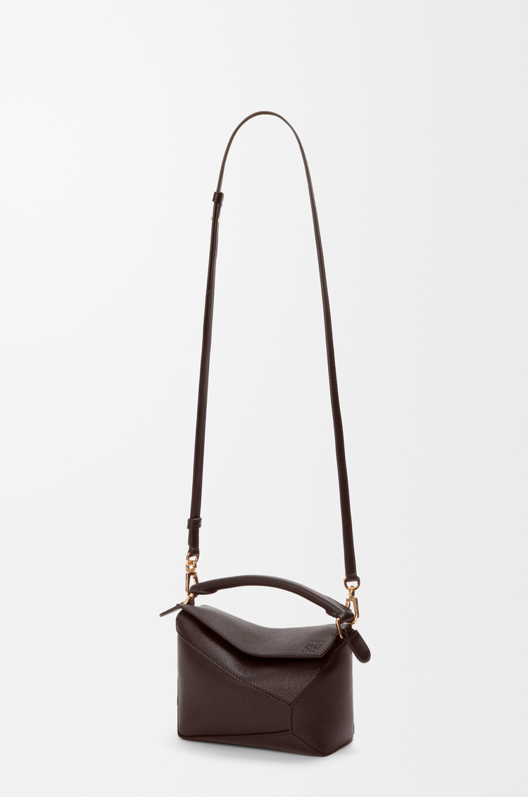 LOEWE Mini Puzzle Edge bag in soft grained calfskin Dark Chestnut