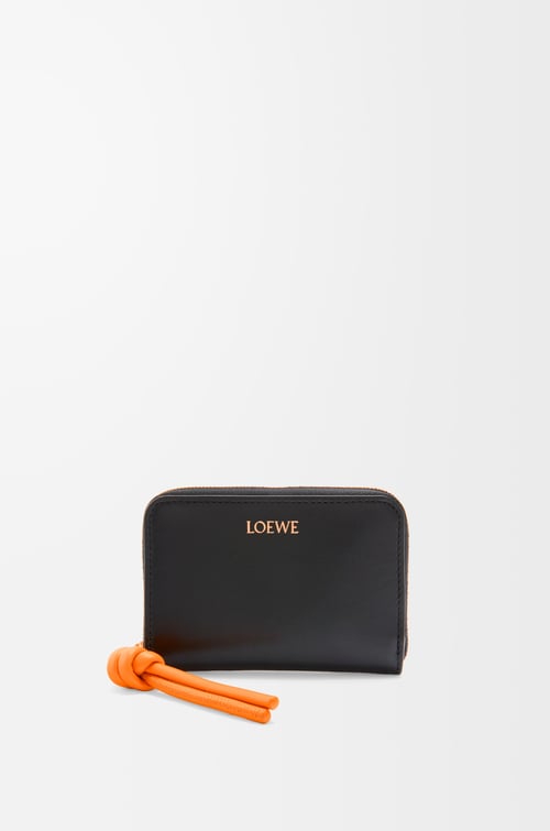 LOEWE ジップ コインパース（シャイニーナパカーフ） ブラック/ブライトオレンジ