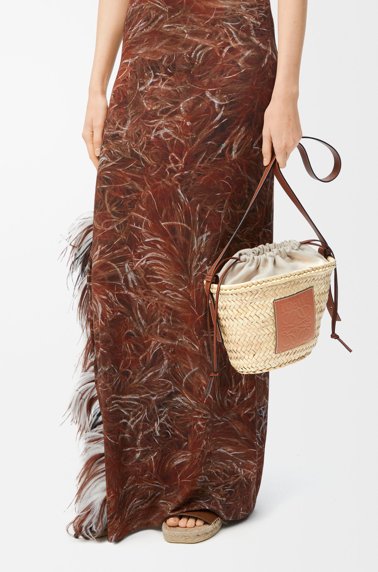 LOEWE Bolso bombonera en hoja de palma y piel de ternera Natural/Bronceado