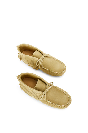 LOEWE Fringed high top loafer in suede Gold