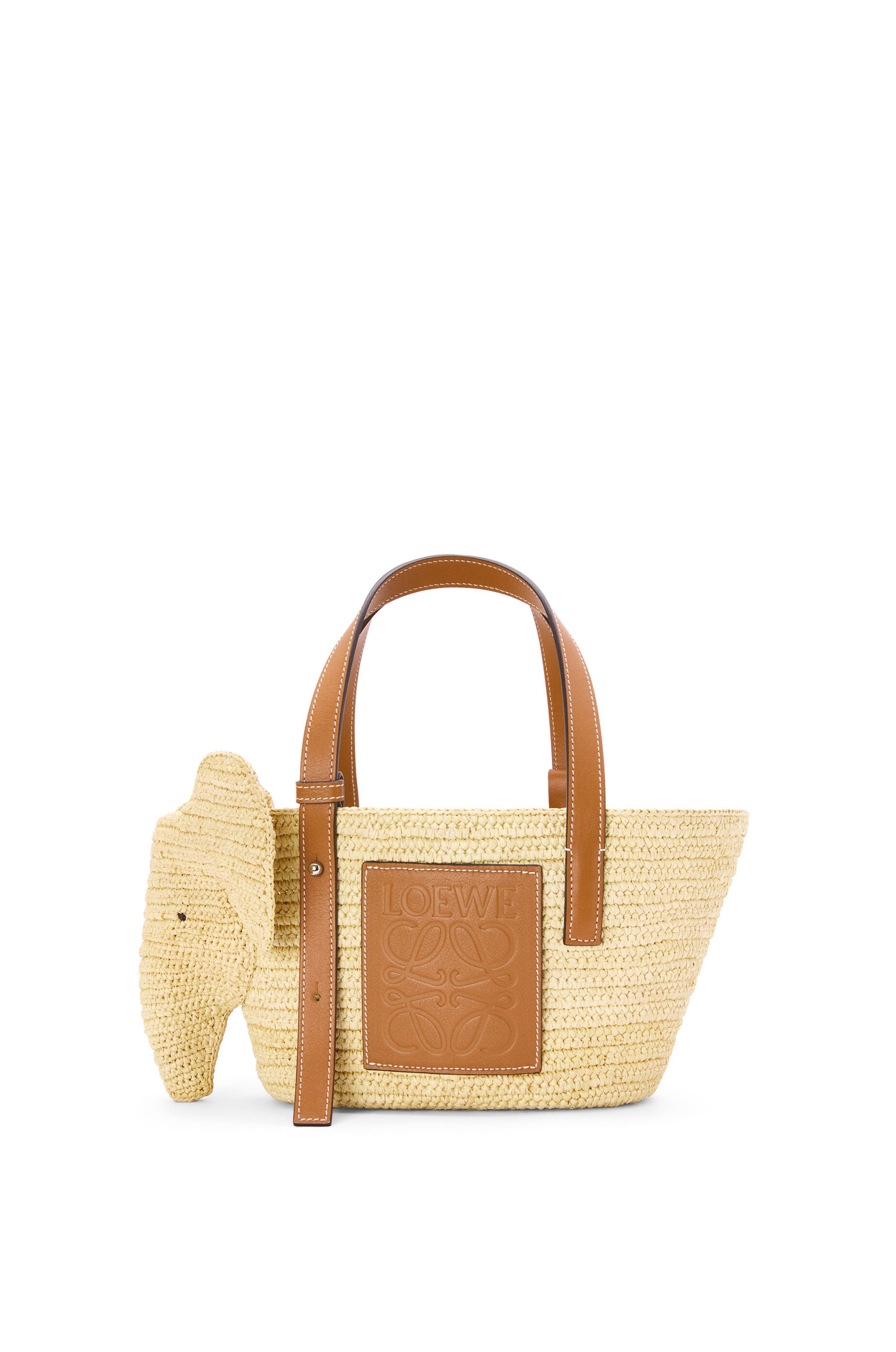 Small Elephant Basket bag in raffia and calfskin Natural/Tan - LOEWE