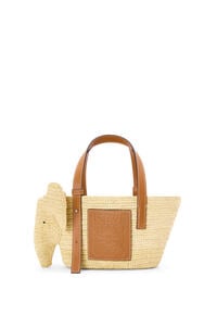 LOEWE Small Elephant Basket bag in raffia and calfskin 自然色/棕褐色