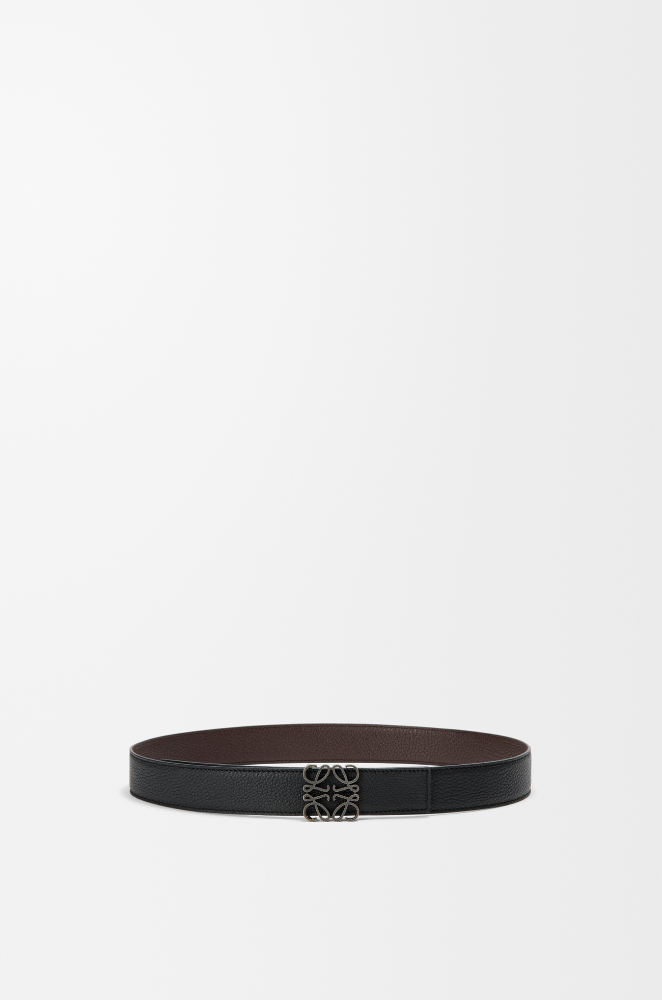 LOEWE 柔軟粒面小牛皮雙面 Anagram 腰帶 黑色/巧克力/深鈀金色