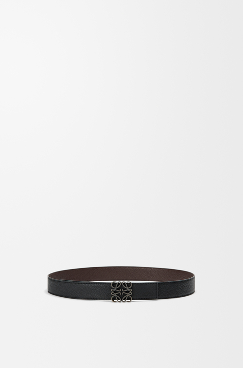 LOEWE 柔軟粒面小牛皮雙面 Anagram 腰帶 黑色/巧克力/深鈀金色