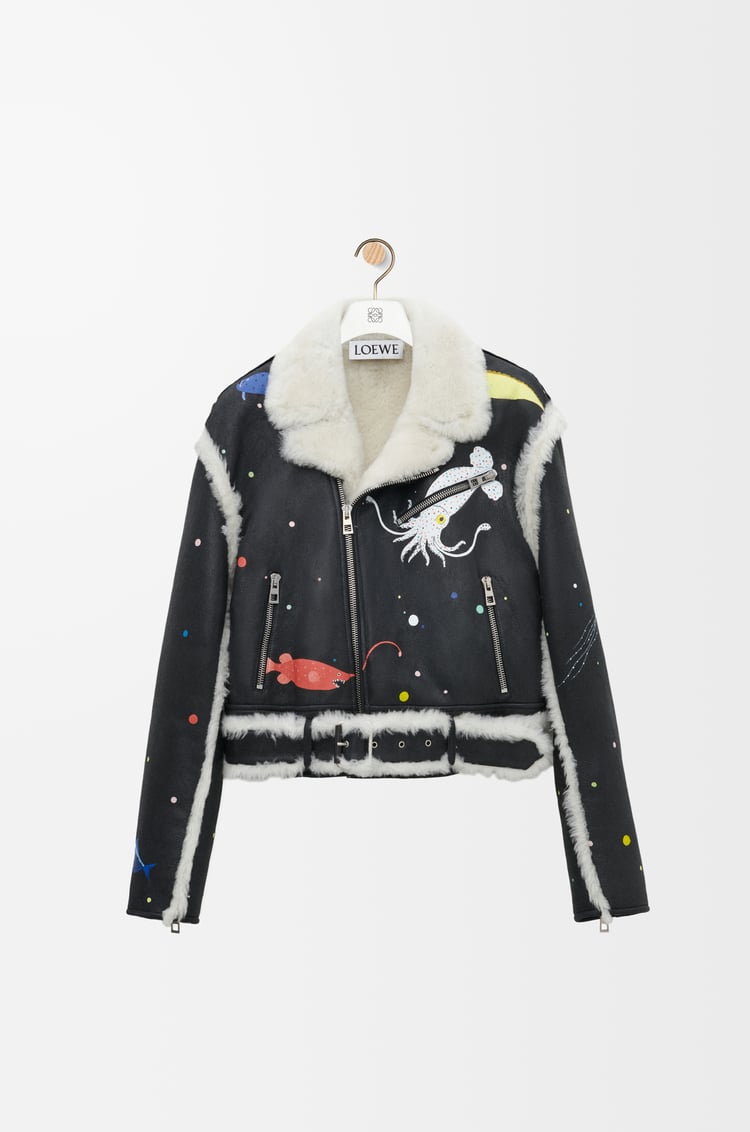 LOEWE Chaqueta biker en lana de oveja Negro/Blanco