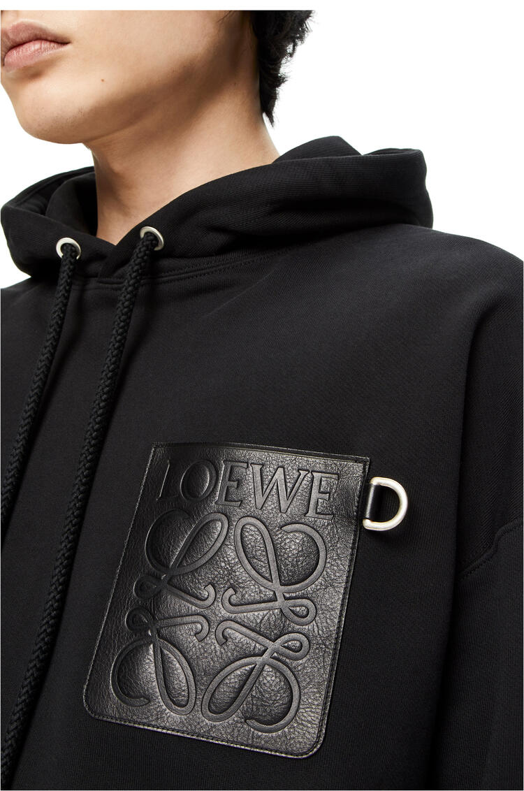 LOEWE Anagram leather patch hoodie in cotton Black pdp_rd