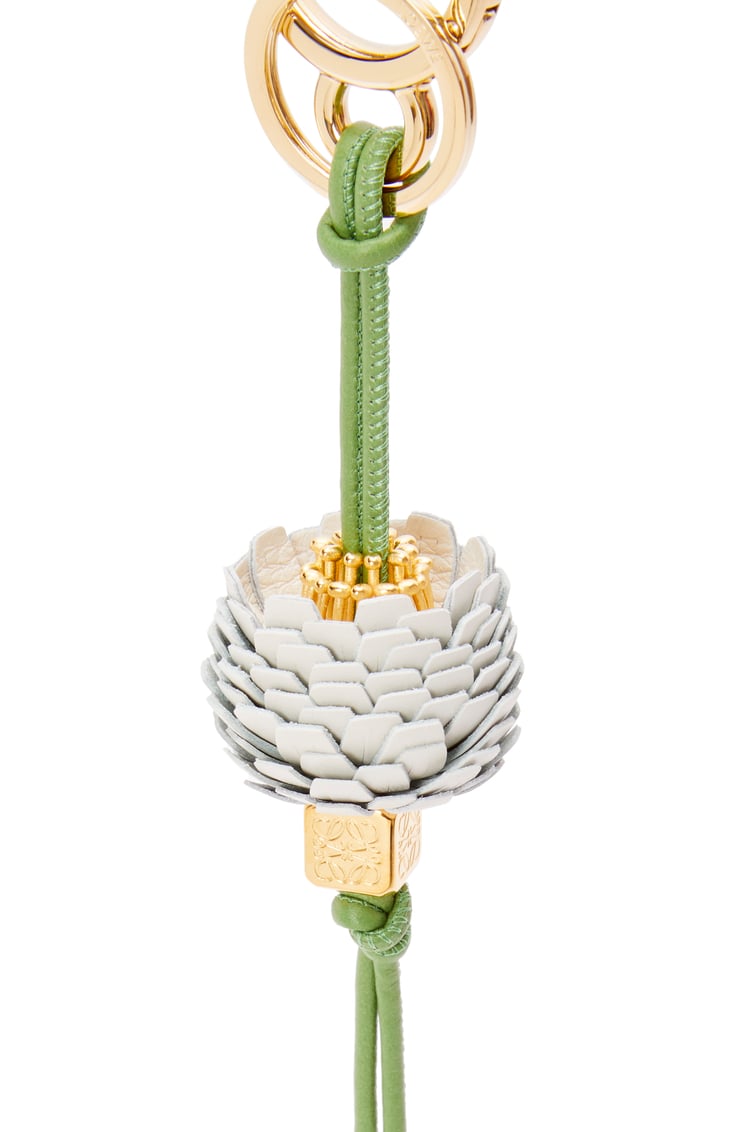 LOEWE Flower dice charm in classic calfskin and brass Soft White
