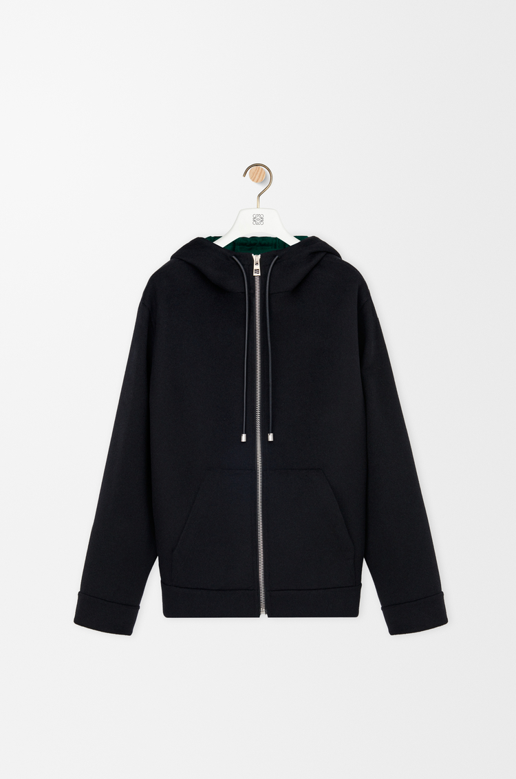 LOEWE Giacca con cappuccio in lana e cashmere Nero/Verde