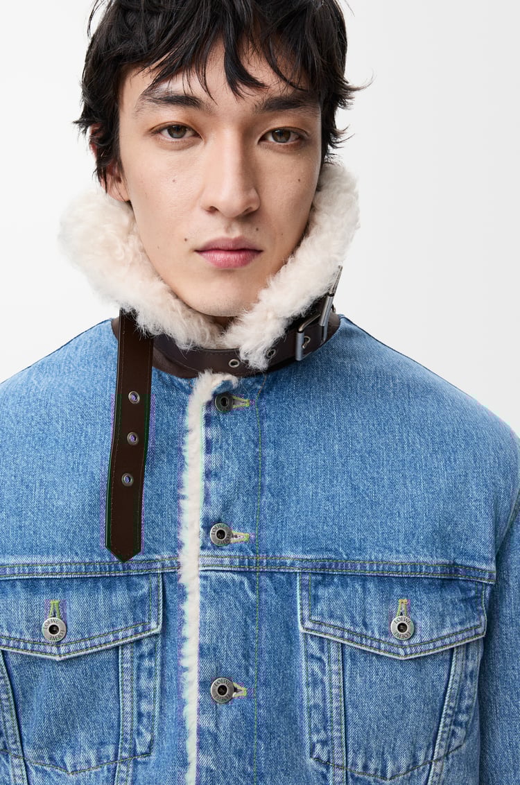 LOEWE Trucker jacket in denim and shearling Denim Blue