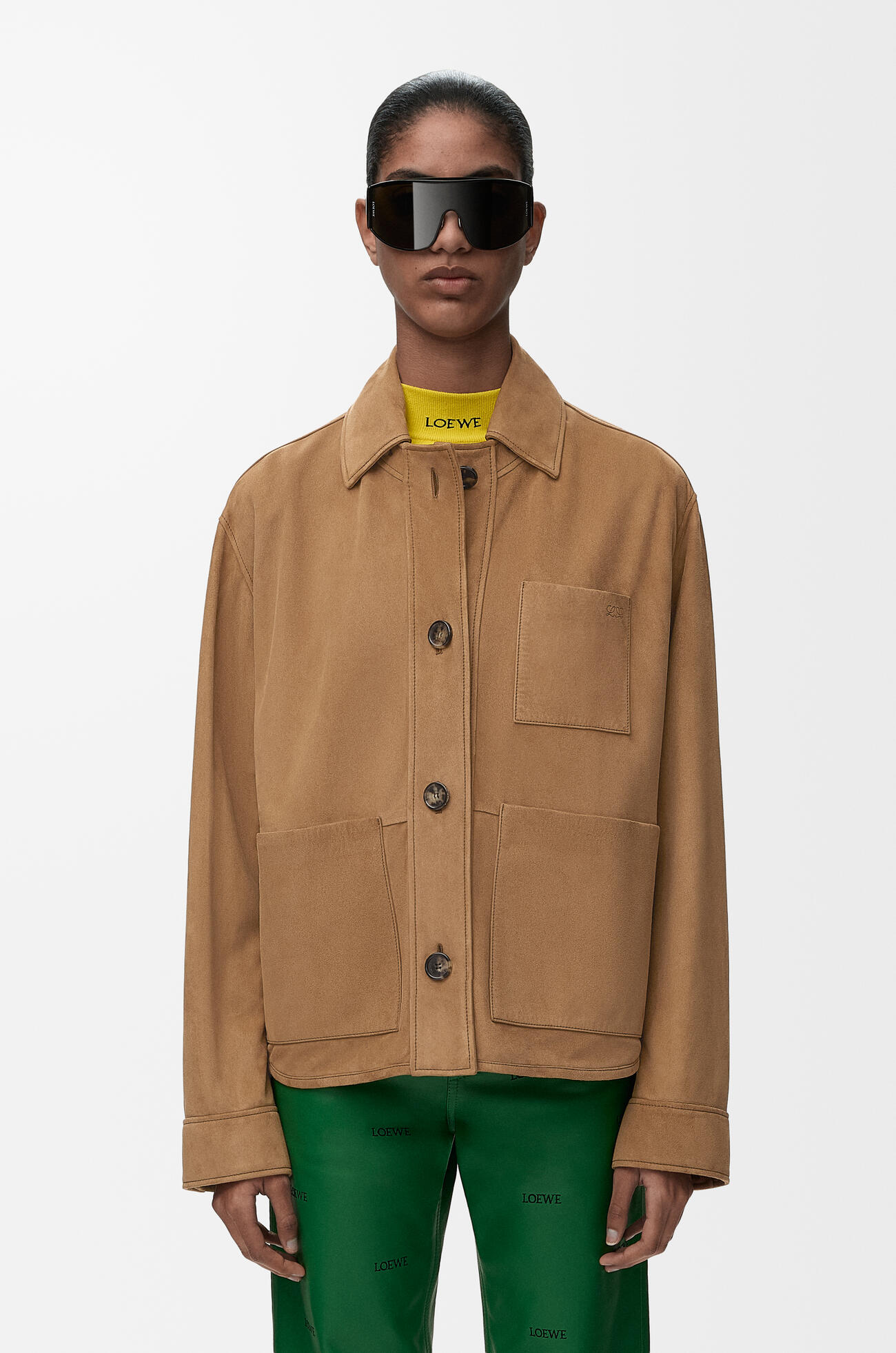 LOEWE Chaqueta Workwear en ante de piel de cabra Marrón Claro