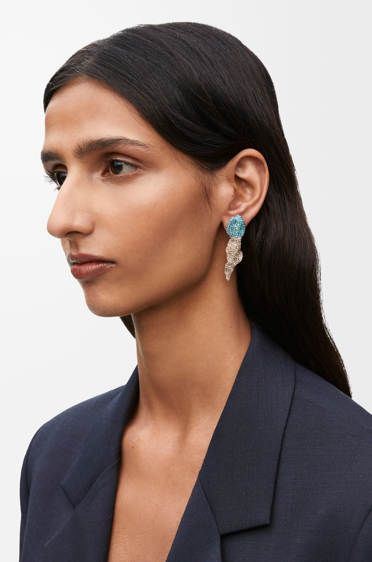 LOEWE グリッターフラグメント ピアス（スターリングシルバー＆クリスタル） シルバー/ダークターコイズ/ゴールドイエロー