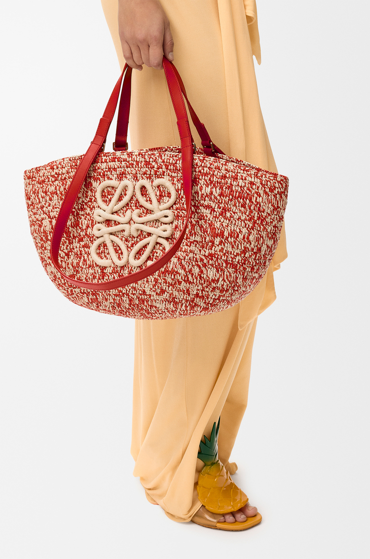 LOEWE Medium Eclipse basket in raffia and calfskin Red