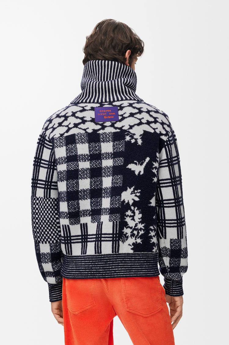 LOEWE Zip-up sweater in wool Navy/White
