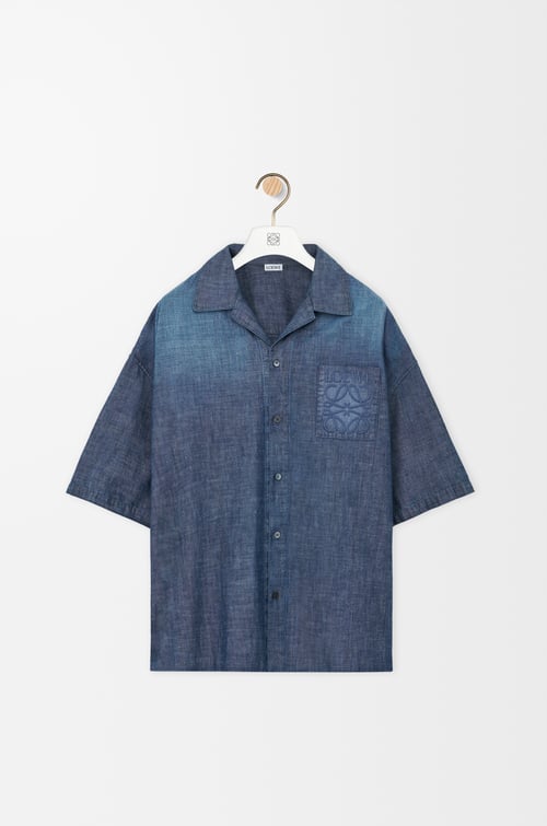 LOEWE Short sleeve shirt in cotton Washed Blue
