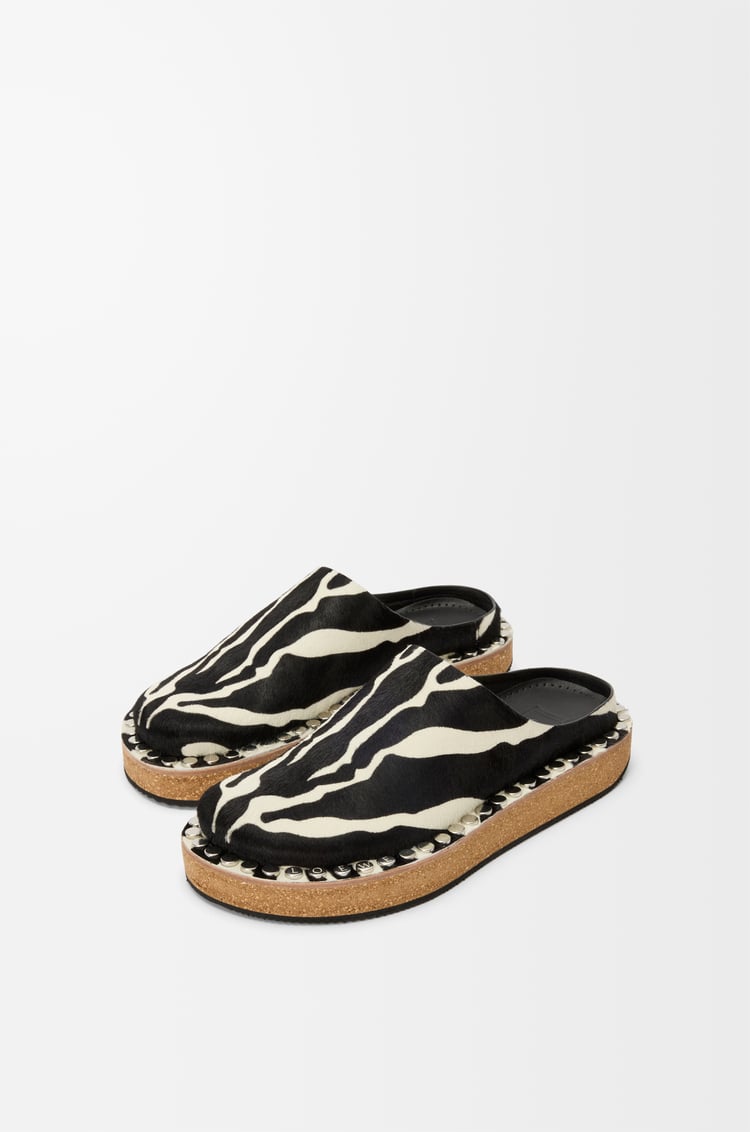 LOEWE Rivet mule in hairy calfskin Black/White