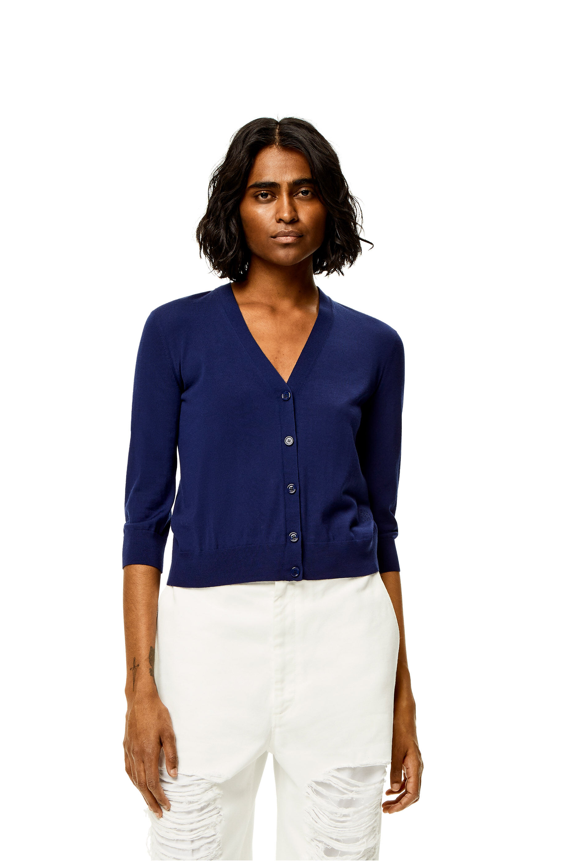Anagram cropped cardigan in wool Navy 
