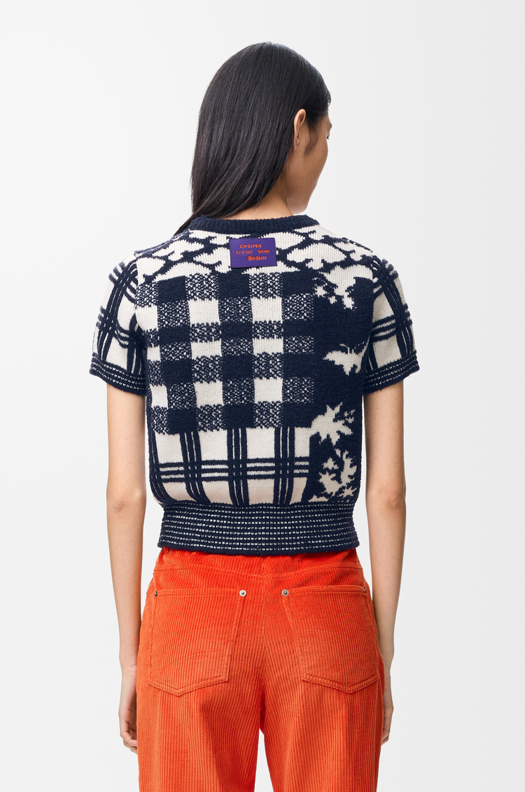 LOEWE Jersey de manga corta en lana Azul Marino/Blanco