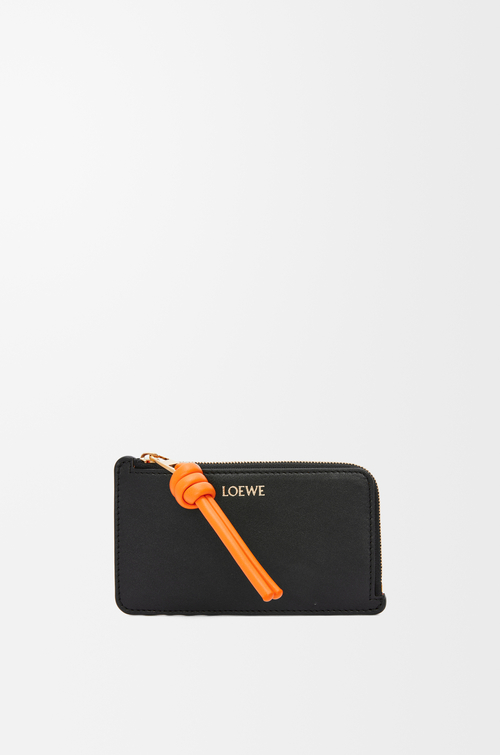 LOEWE Tarjetero-monedero Knot en piel napa de ternera brillante Negro/Naranja Brillante
