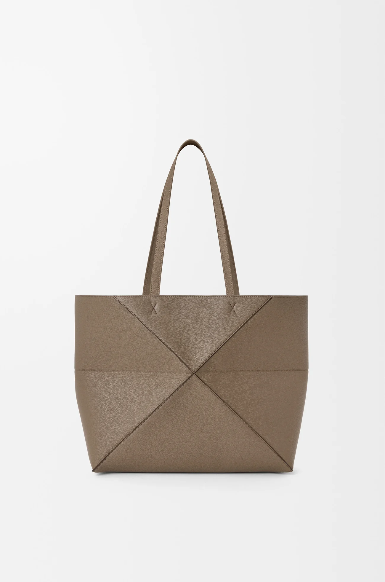 LOEWE 中号柔软粒面牛皮革横版 Puzzle Fold 手袋 灰褐色